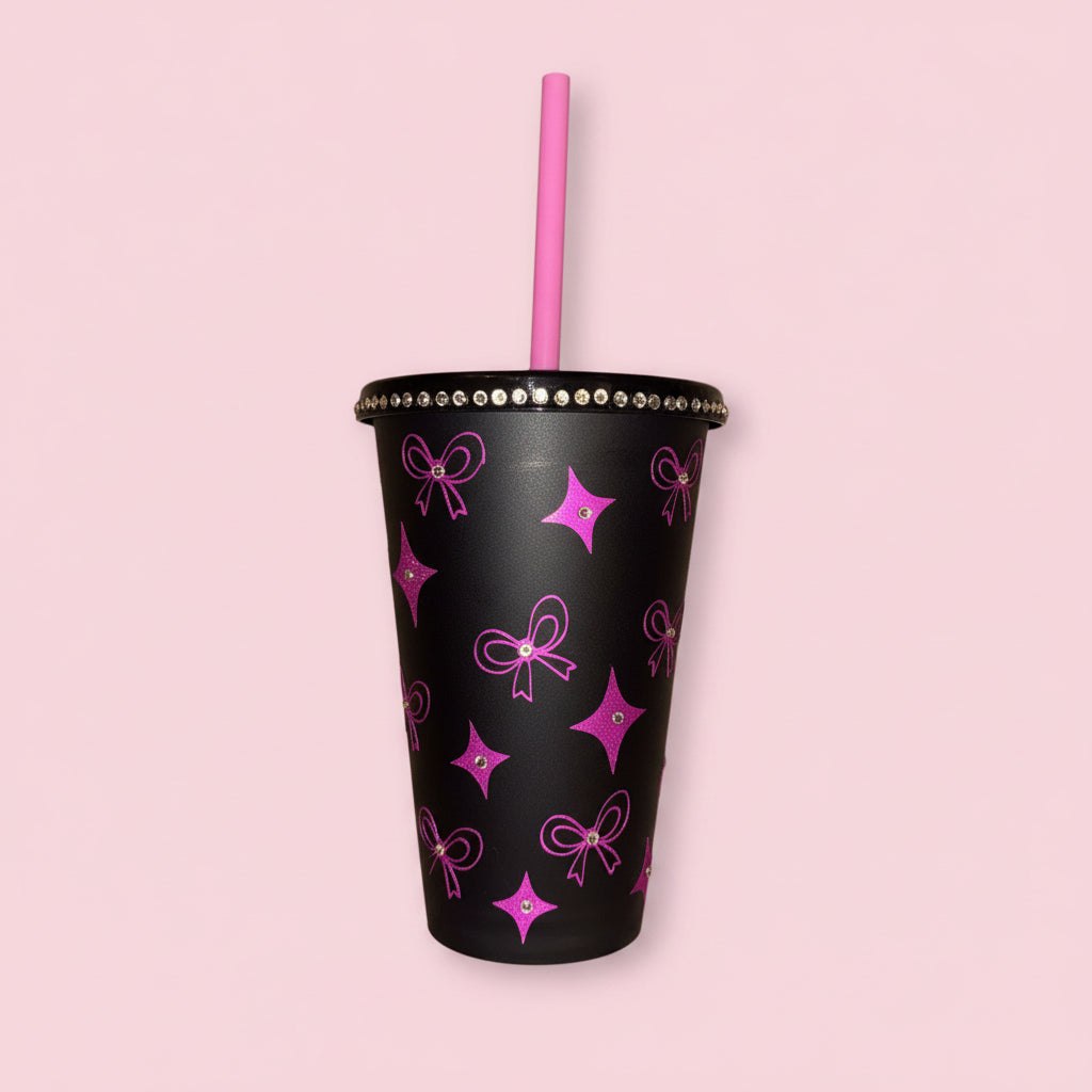 Good Vibes Custom Cup – Rhinestone Bow & Star Tumbler
