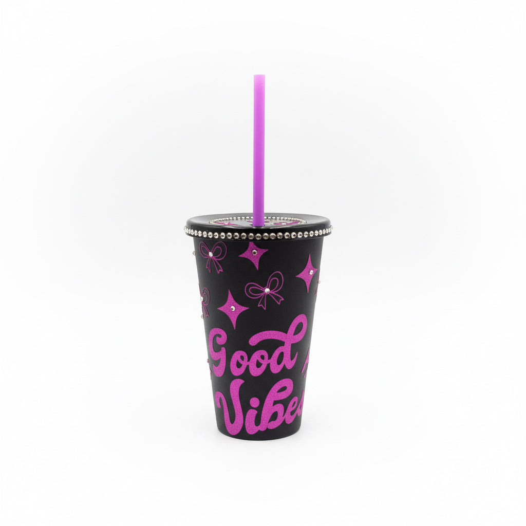 Good Vibes Custom Cup – Rhinestone Bow & Star Tumbler