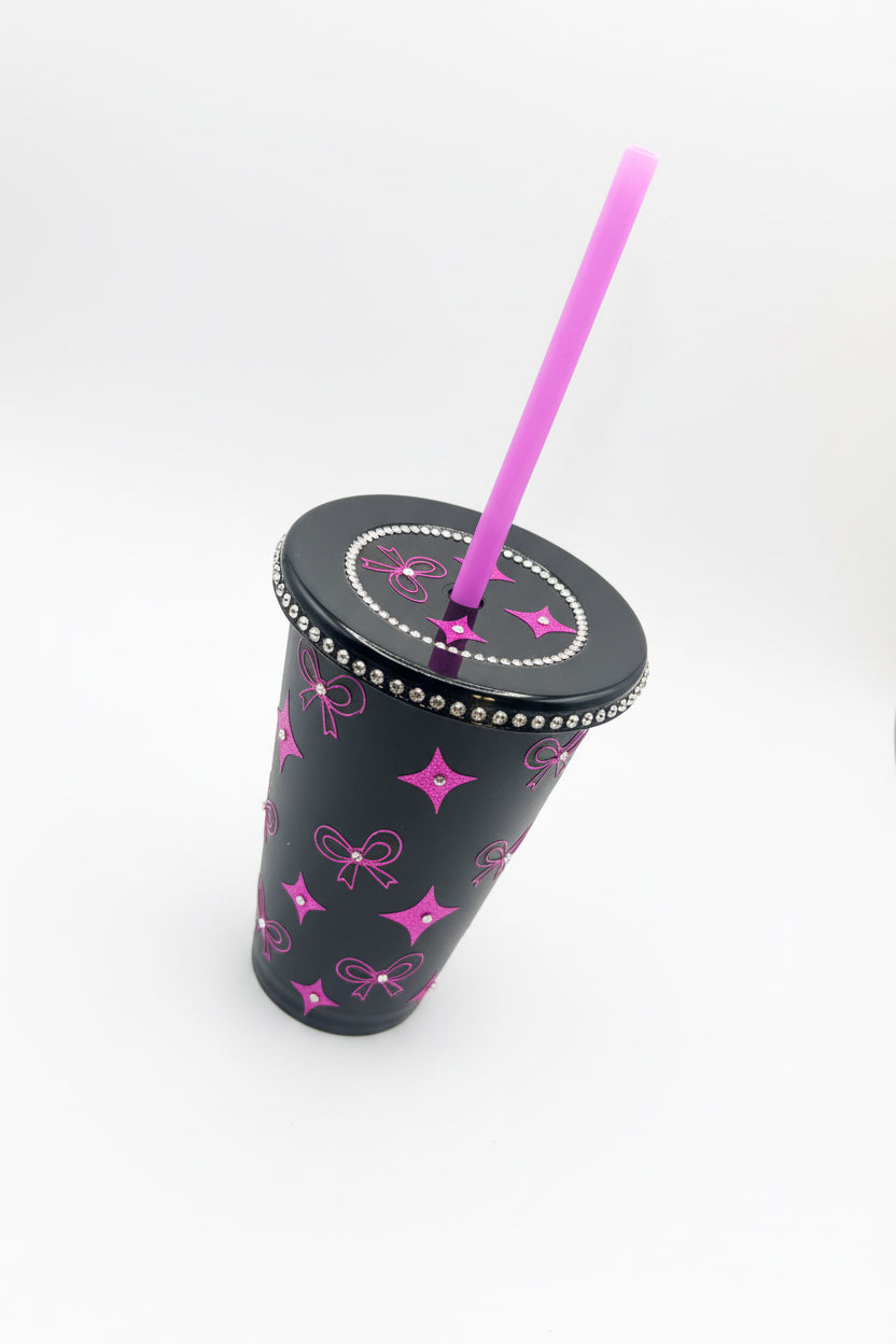 Good Vibes Custom Cup – Rhinestone Bow & Star Tumbler